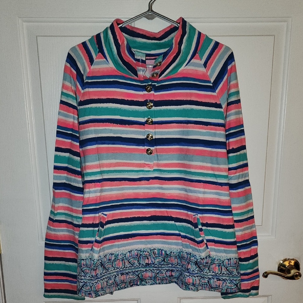 Lilly Pulitzer XL Captain Popover In Sandy Shell Stripe